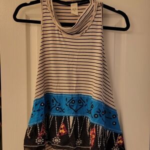 We The Free North South Mock Neck Striped Tank Top with Blue & Black Embroidery